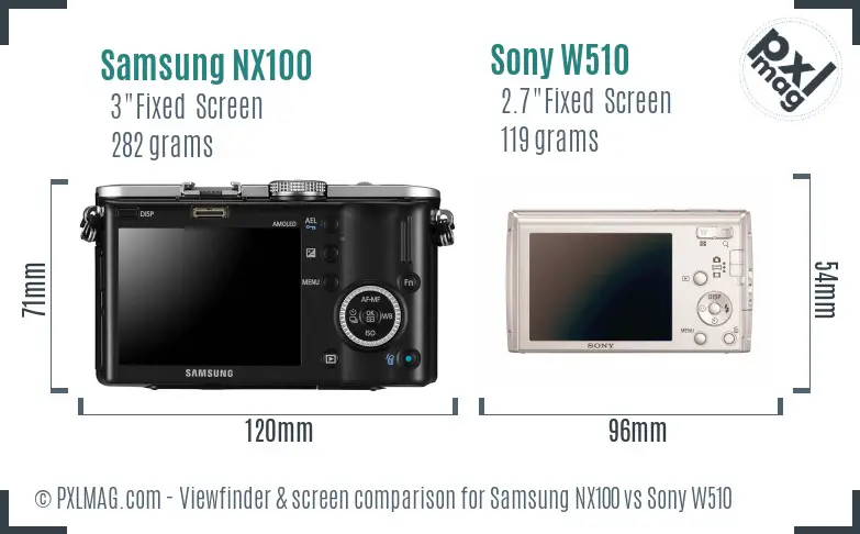 Samsung NX100 vs Sony W510 Screen and Viewfinder comparison