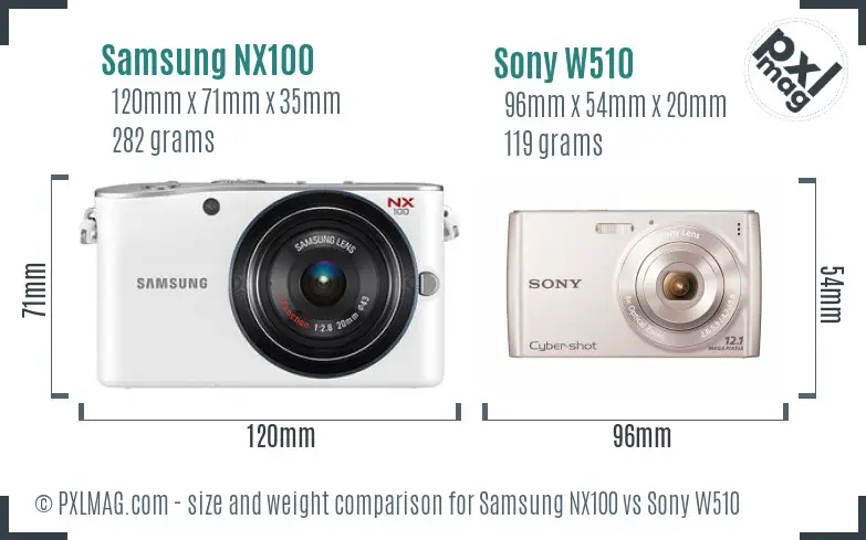 Samsung NX100 vs Sony W510 size comparison