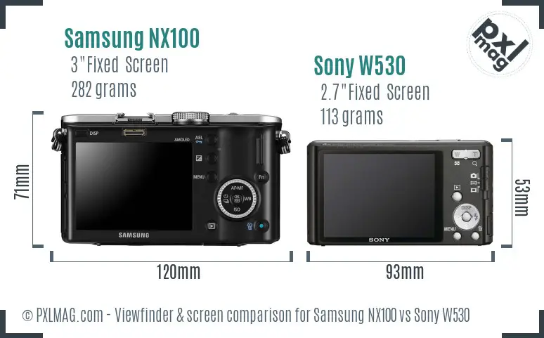 Samsung NX100 vs Sony W530 Screen and Viewfinder comparison