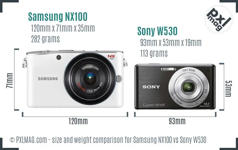 Samsung NX100 vs Sony W530 size comparison
