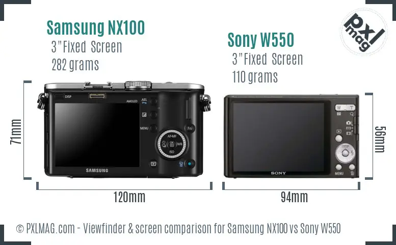 Samsung NX100 vs Sony W550 Screen and Viewfinder comparison
