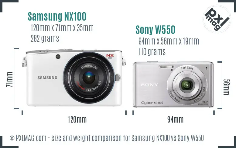 Samsung NX100 vs Sony W550 size comparison