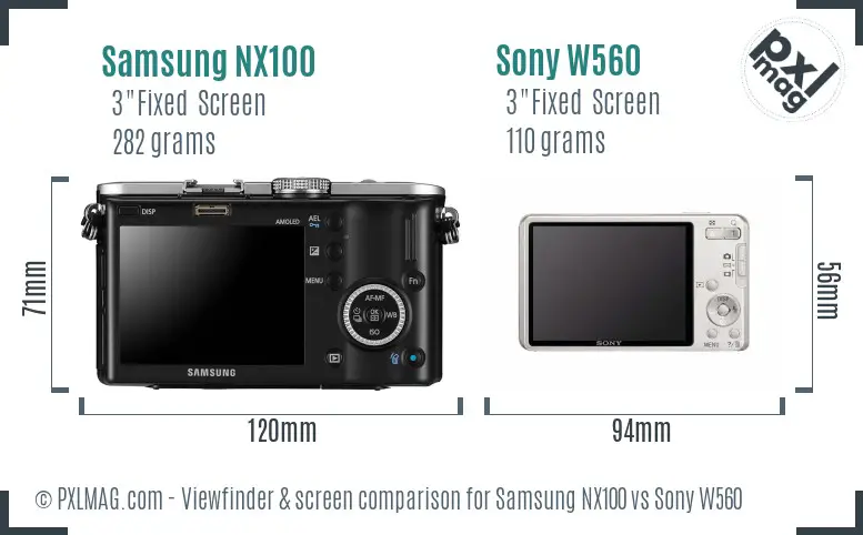 Samsung NX100 vs Sony W560 Screen and Viewfinder comparison