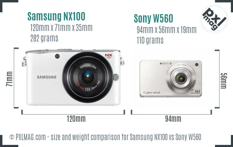 Samsung NX100 vs Sony W560 size comparison