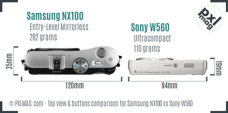 Samsung NX100 vs Sony W560 top view buttons comparison