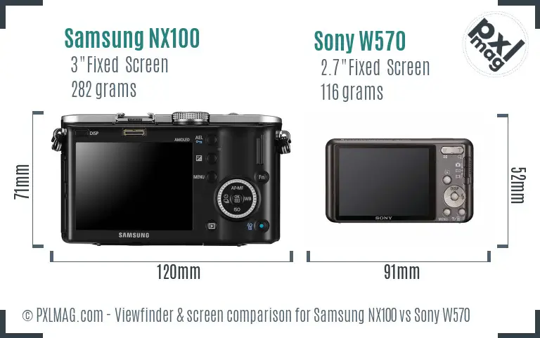 Samsung NX100 vs Sony W570 Screen and Viewfinder comparison