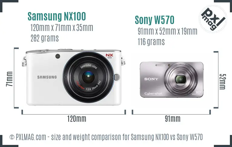 Samsung NX100 vs Sony W570 size comparison