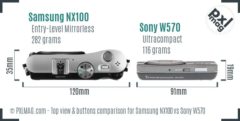 Samsung NX100 vs Sony W570 top view buttons comparison