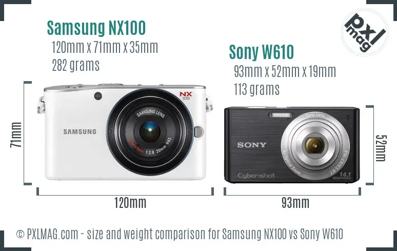 Samsung NX100 vs Sony W610 size comparison