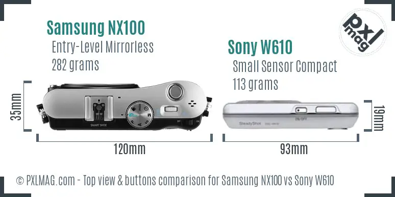 Samsung NX100 vs Sony W610 top view buttons comparison