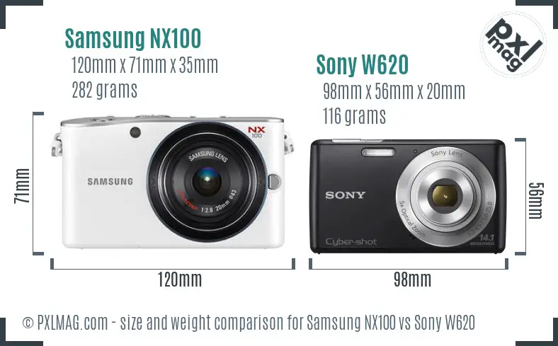 Samsung NX100 vs Sony W620 size comparison