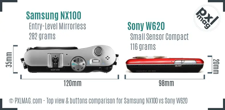 Samsung NX100 vs Sony W620 top view buttons comparison