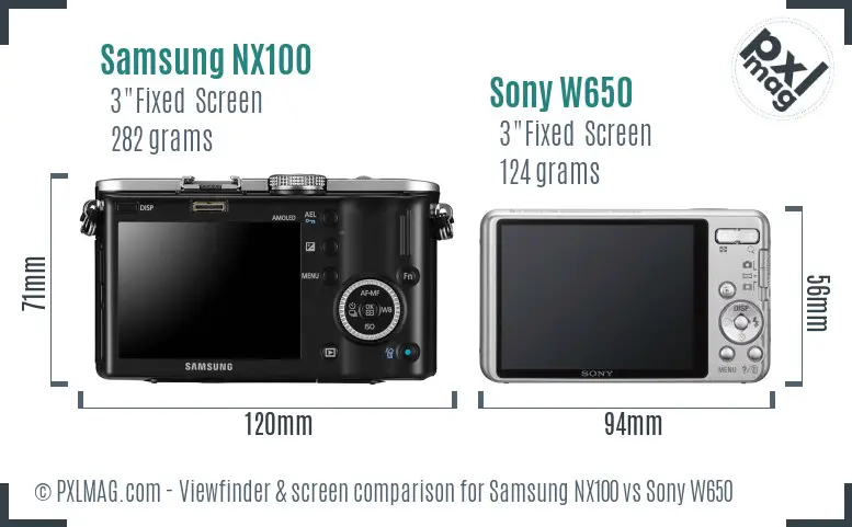 Samsung NX100 vs Sony W650 Screen and Viewfinder comparison