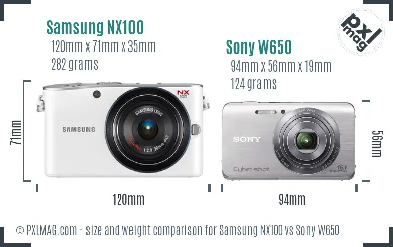Samsung NX100 vs Sony W650 size comparison