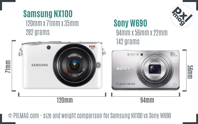 Samsung NX100 vs Sony W690 size comparison