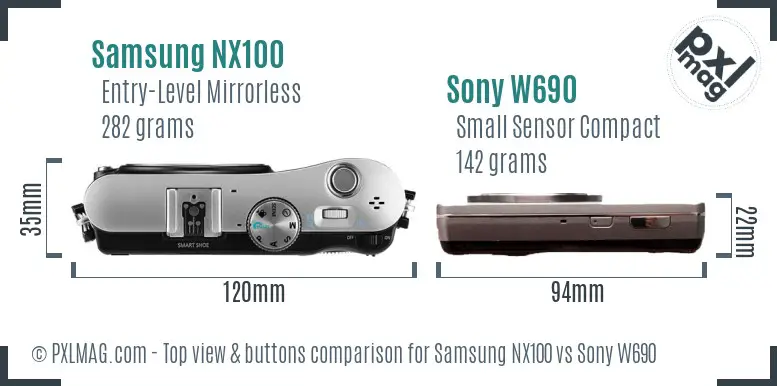 Samsung NX100 vs Sony W690 top view buttons comparison