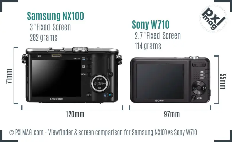 Samsung NX100 vs Sony W710 Screen and Viewfinder comparison