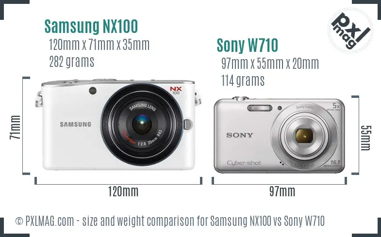 Samsung NX100 vs Sony W710 size comparison