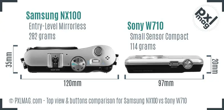 Samsung NX100 vs Sony W710 top view buttons comparison