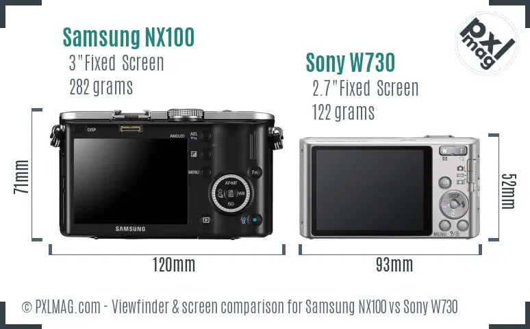Samsung NX100 vs Sony W730 Screen and Viewfinder comparison