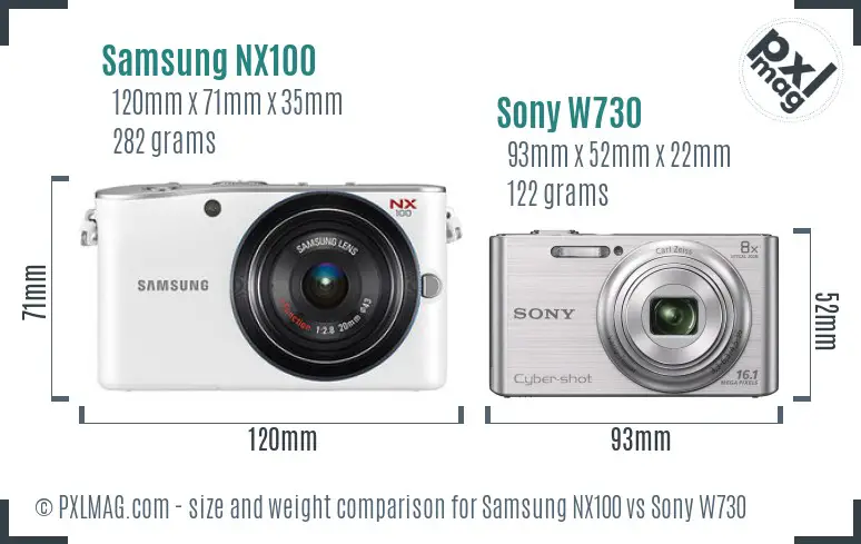Samsung NX100 vs Sony W730 size comparison