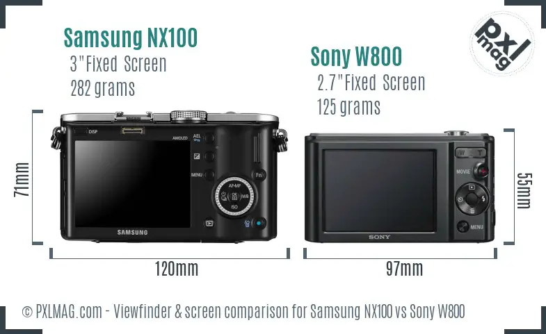 Samsung NX100 vs Sony W800 Screen and Viewfinder comparison