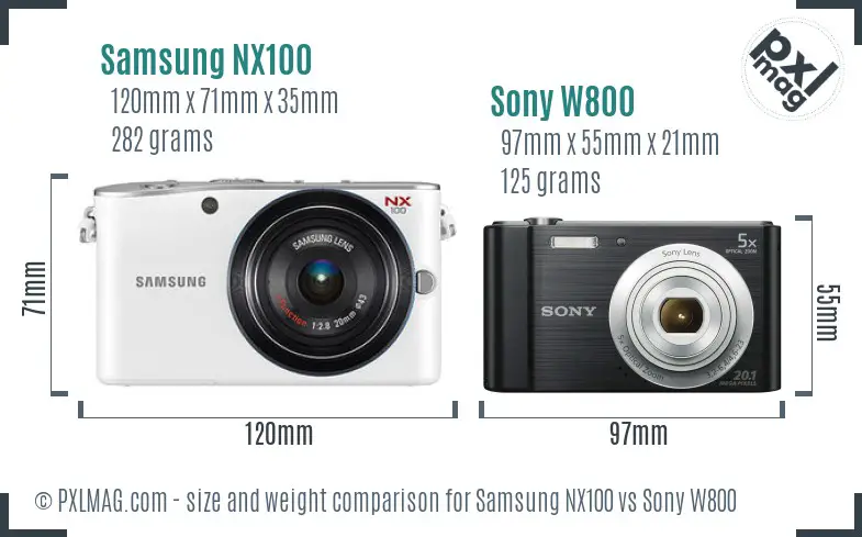 Samsung NX100 vs Sony W800 size comparison