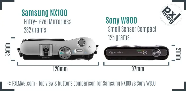 Samsung NX100 vs Sony W800 top view buttons comparison