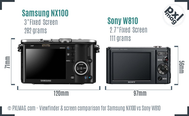 Samsung NX100 vs Sony W810 Screen and Viewfinder comparison