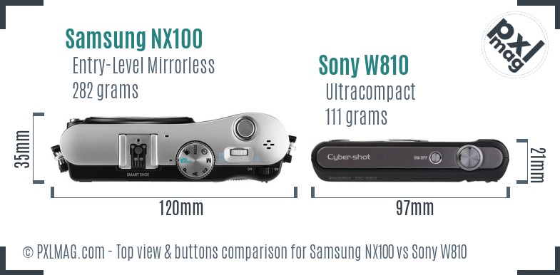 Samsung NX100 vs Sony W810 top view buttons comparison