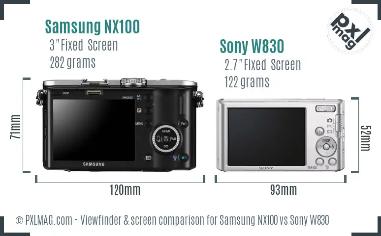 Samsung NX100 vs Sony W830 Screen and Viewfinder comparison