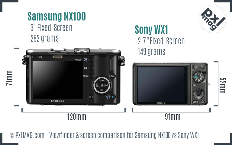 Samsung NX100 vs Sony WX1 Screen and Viewfinder comparison