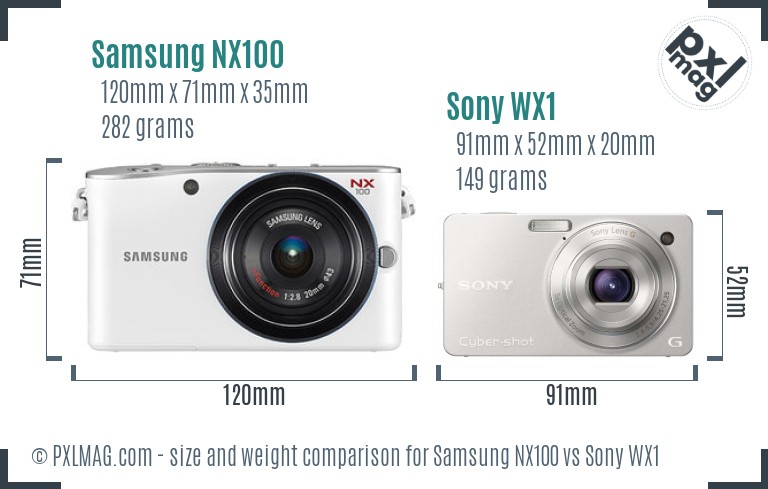 Samsung NX100 vs Sony WX1 size comparison