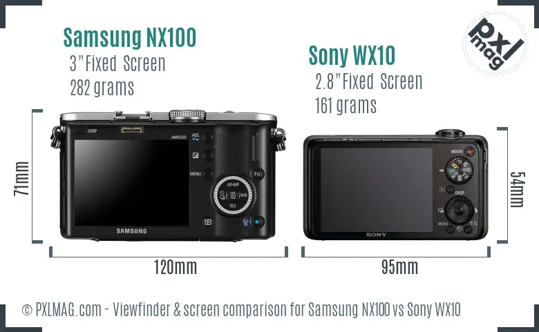 Samsung NX100 vs Sony WX10 Screen and Viewfinder comparison