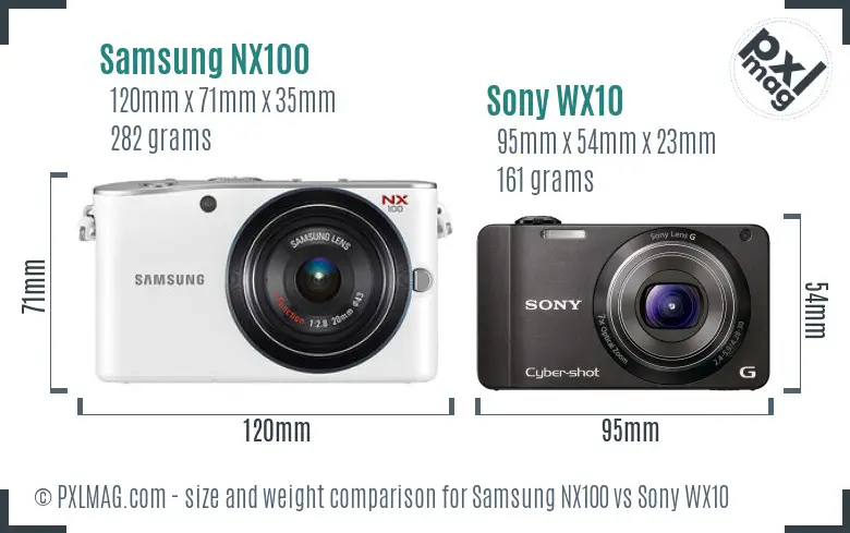 Samsung NX100 vs Sony WX10 size comparison