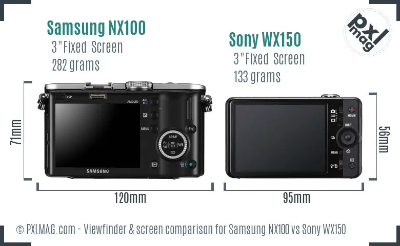 Samsung NX100 vs Sony WX150 Screen and Viewfinder comparison