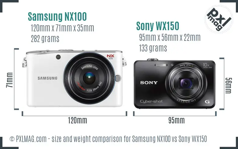Samsung NX100 vs Sony WX150 size comparison