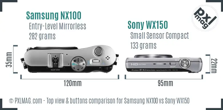 Samsung NX100 vs Sony WX150 top view buttons comparison