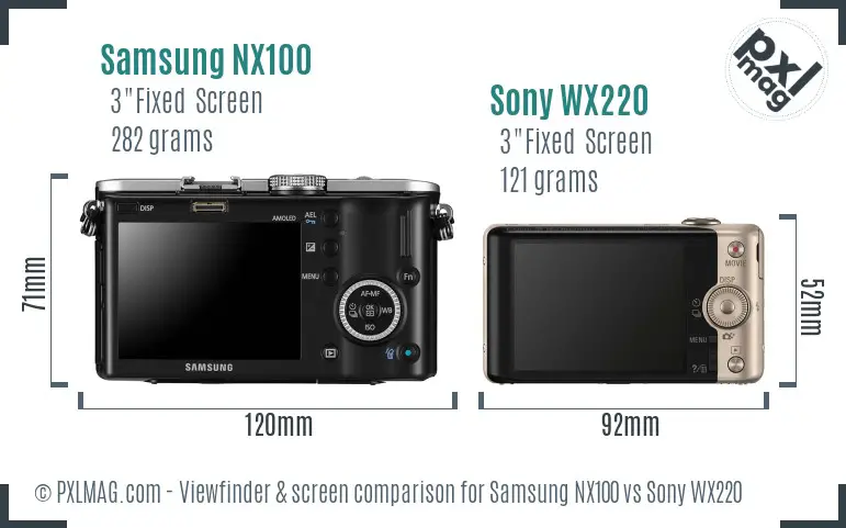 Samsung NX100 vs Sony WX220 Screen and Viewfinder comparison