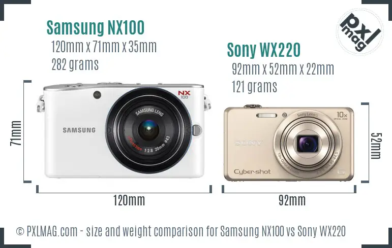Samsung NX100 vs Sony WX220 size comparison