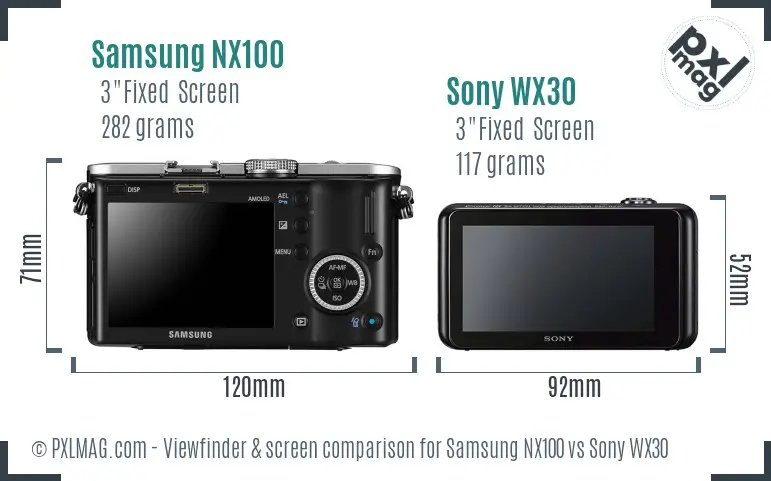 Samsung NX100 vs Sony WX30 Screen and Viewfinder comparison