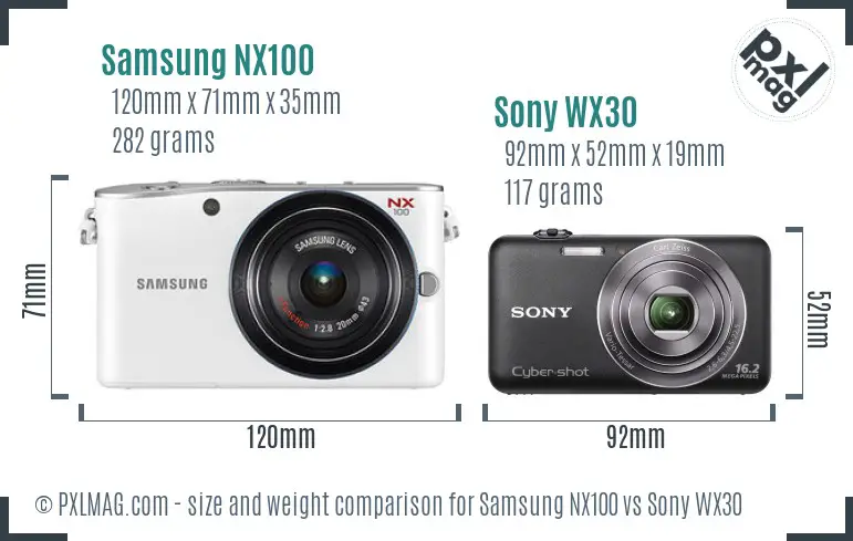Samsung NX100 vs Sony WX30 size comparison