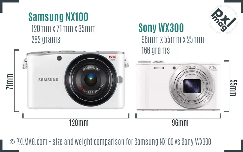 Samsung NX100 vs Sony WX300 size comparison