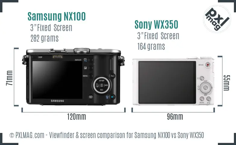 Samsung NX100 vs Sony WX350 Screen and Viewfinder comparison