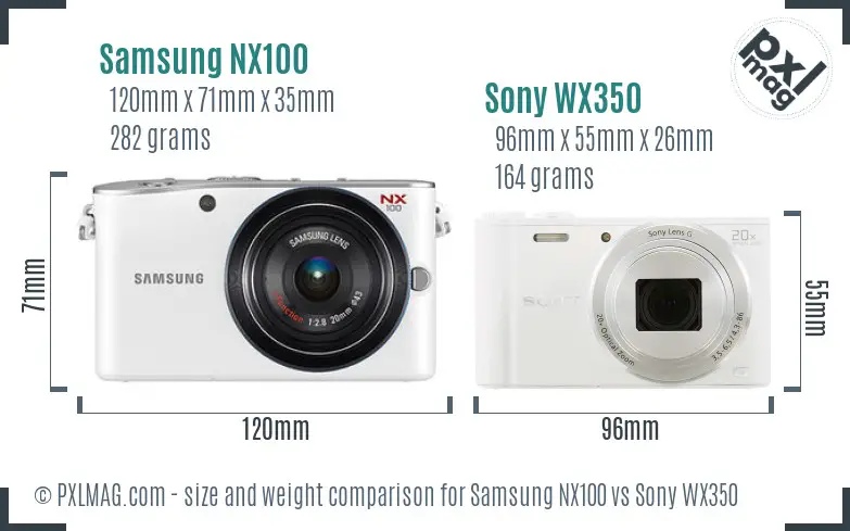 Samsung NX100 vs Sony WX350 size comparison