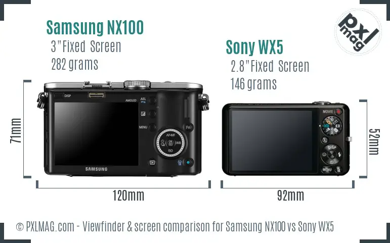 Samsung NX100 vs Sony WX5 Screen and Viewfinder comparison