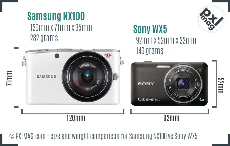 Samsung NX100 vs Sony WX5 size comparison