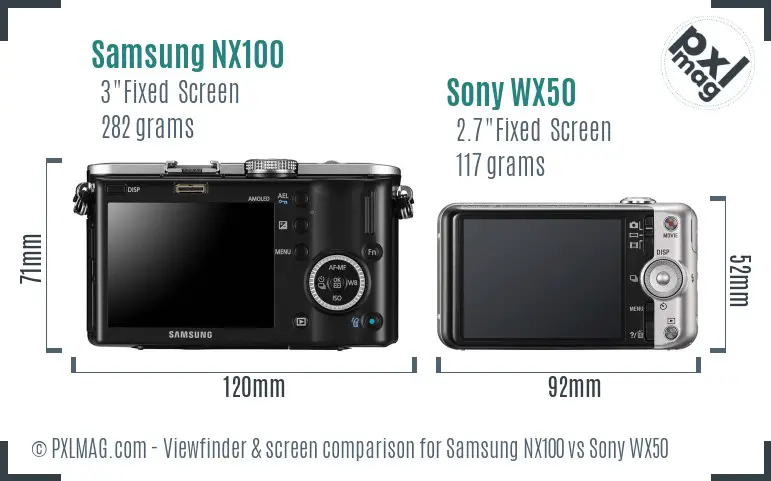 Samsung NX100 vs Sony WX50 Screen and Viewfinder comparison