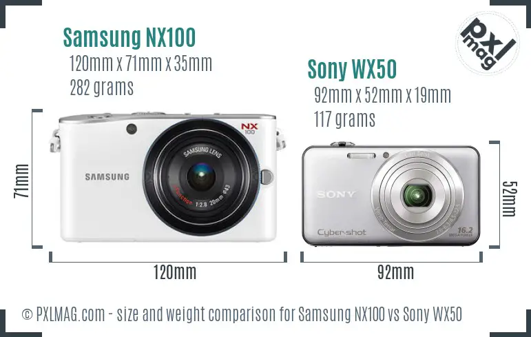 Samsung NX100 vs Sony WX50 size comparison