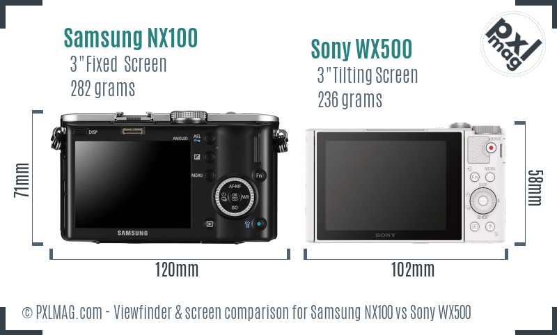 Samsung NX100 vs Sony WX500 Screen and Viewfinder comparison